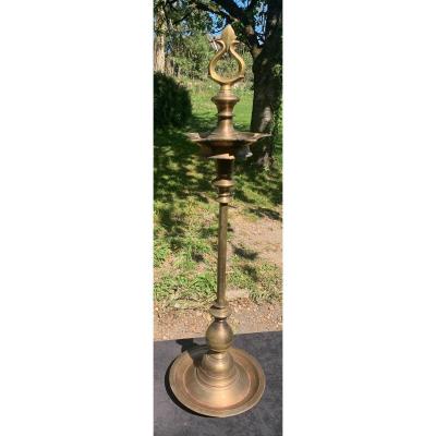 Very Large (85cm) & Heavy Bronze Oil Lamp India 18th Cty