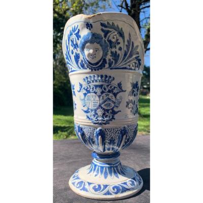 Large Faience Hanap Late 17th Count Coat Of Arms