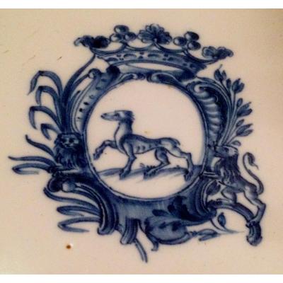 XVIIIth Cty Blue Camaïeu Moustiers Faience Armorial Plate 