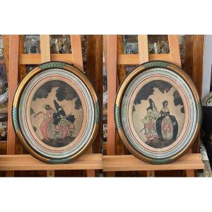 Games Of Seduction, Pair Of Enhanced Engravings, Sylvain Sauvage