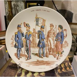 Commemorative Plate Military Under Louis-philippe I, Sarreguemines