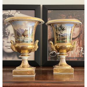Pair Of Medici Vases, Paris Porcelain, Circa 1820