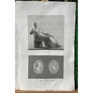 Engraving On Vellum, Faustine Jeune – Head Of Augustus – Head Of Nero