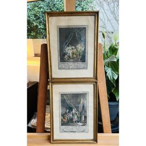Pair Of Color Prints – Sunrise And Sunset, After Jean-baptiste Le Prince, 19th Century
