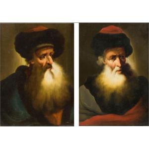 Pair Of Portraits Of Bearded Men, Attributed To Christian Wilhelm Ernst Dietrich, 18th Century