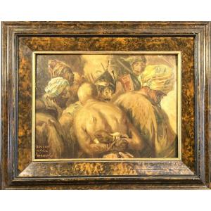 The Slave Market, Orientalist School Circa 1900, In The Style Of Eugène Delacroix