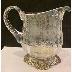 Important Crystal And Sterling Silver Pitcher