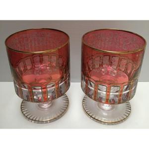 Pair Of Bohemian Vase In Overlay