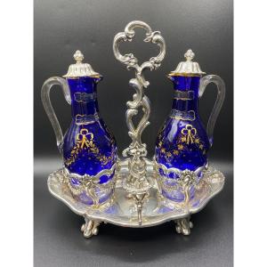 Sterling Silver And Crystal Table Vinegar In Nineteenth Overlay