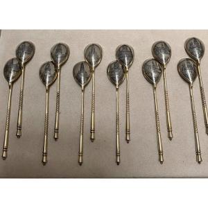 Series Of 12 Russian Sterling Silver Spoons