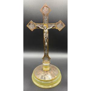 Nineteenth Century Golden Silver Bronze Crucifix