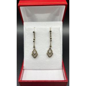 Pair Of Sterling Silver And Marcasite Earrings 1930