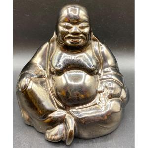 Black Enameled Terracotta Buddha Circa 1920