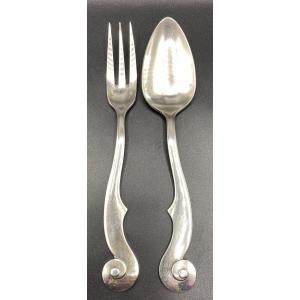 Service Cutlery In Silver Metal Guy Degrenne Signed "arman" From The 1970s