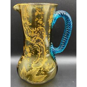Cruche En Cristal De Saint Louis Bi Couleurs émaillée à L’or Vers 1900