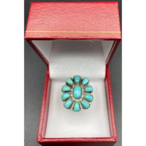 Sterling Silver Ring And Turquoise Cabochons Circa 1940/50