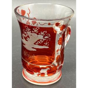 Bohemian Red Overlay Blown Crystal Cure Glass Circa 1900