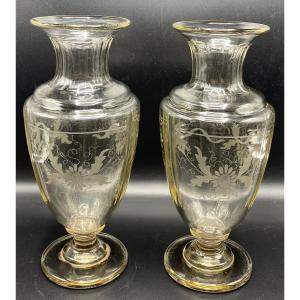 Pair Of Medici Crystal Vase Circa 1840 Saint Louis