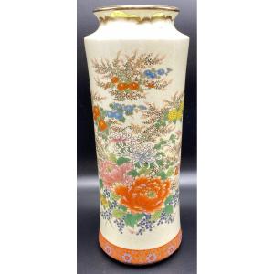 Large 1925s Satsuma Japan Gilt And Painted Glazed Cracked Porcelain Roller Vase…