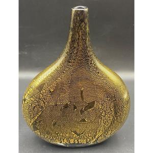 Soliflore In Blown Crystal With Gold Leaves Circa 1960 By “isle Of Wight Glass”