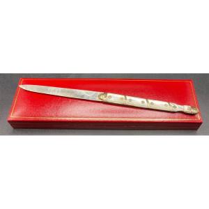 18th Century French Folding Pocket Knife In Several Metals (gold Silver Steel) And Mother-of-pearl