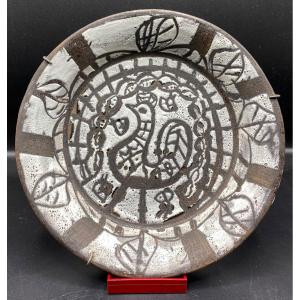 Decorative Plate In Glazed Terracotta By Marius Bessone Vallauris Circa 1960