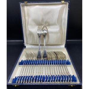 Series Of Dessert Cutlery With Gordian Knot In Sterling Silver 19th Century By Laslier