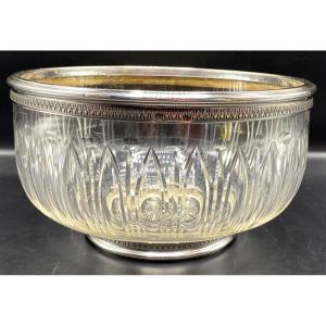 Large Bowl In Crystal And Sterling Silver Hoopings Baccarat And Bardies Circa 1900