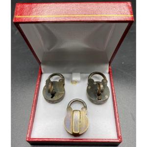 3 Mini Steel Padlocks And A Bronze Around 1900