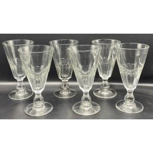 Suite Of 6 Large Absinthe Glasses In 19th Century Blown Glass