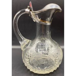 Ewer In Cut Blown Crystal Engraved Spain Circa 1940
