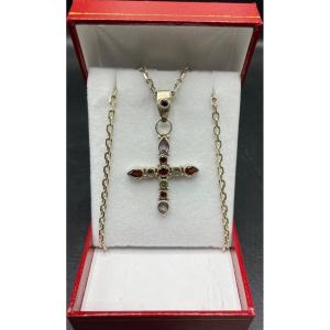 Cross In Sterling Silver And Semi Precious Stones Europe Circa 1930