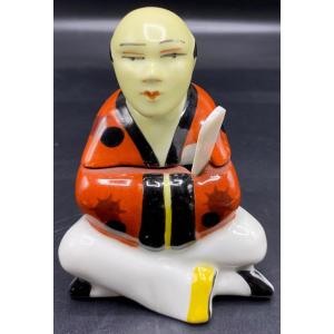 Mustard Pot In Boulogne Sur Mer Painted Enameled Porcelain From The 1930s
