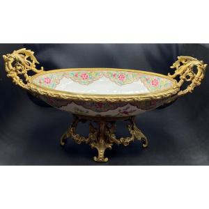 Large Center Table Cup In Bronze Mounted Porcelain China 19th Century