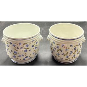 Pair Of Pot Covers In Enameled Porcelain With Barbots From The 1930s/40s