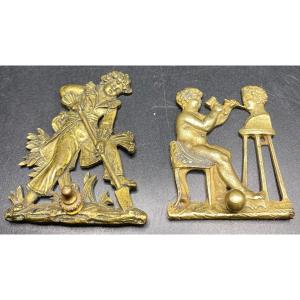 Two Small Bronze Painting Hanging Decors Late 18th Century, French
