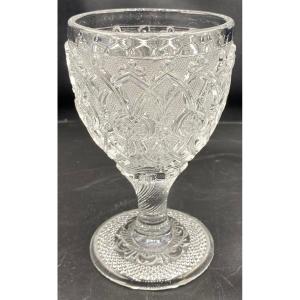 Large Stemmed Glass In Molded Blown Crystal From Du Creusot Circa 1810