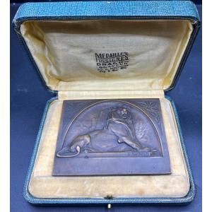 Table Medal In Patinated Bronze “a Bartholdi” Drago Engraver Circa 1930