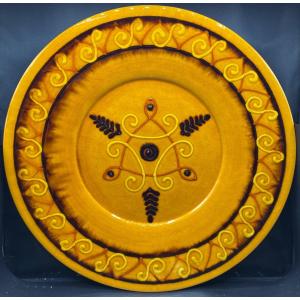 Very Large Decorative Dish In Enameled Terracotta Signed Biot  Around 1960/70