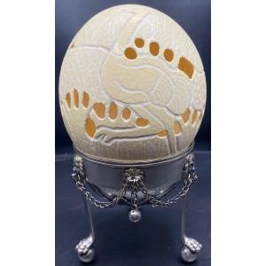 Ostrich Egg Carved By L. Mooketai Around 1980