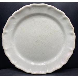 Large Round Enameled Earthenware Dish 18th Century Cul Noir Forges Les Eaux.