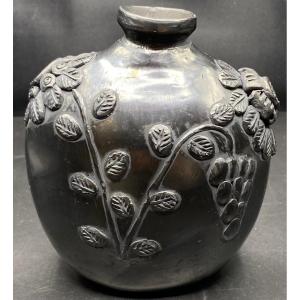Mexicain Black Ceramic Vase Signed By Dona Rosa Sb Coyoxopo From The 1950s/60s