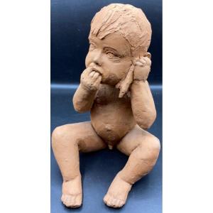 Baby And His Terracotta Comforter From The 1950s/60s French