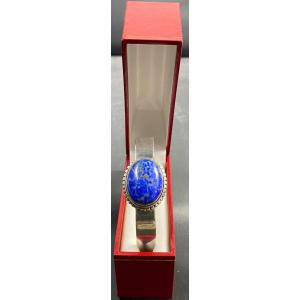 Sterling Silver And Lapis Cabochon Bracelet - Lazuli 1950s French