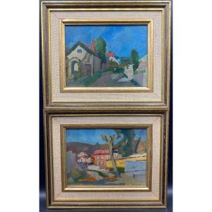 A Pair Of Small Oils On Panel By Carré René From The 1960s/70s