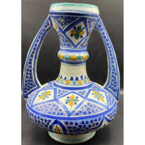 Painted Glazed Terracotta Vase Signed Safi From Morocco Circa 1940/50