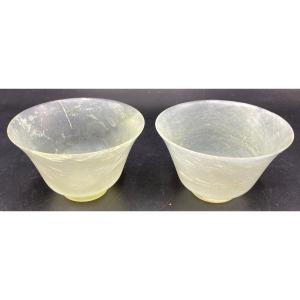 Pair Of Carved Jade Bowls, China, 1930s