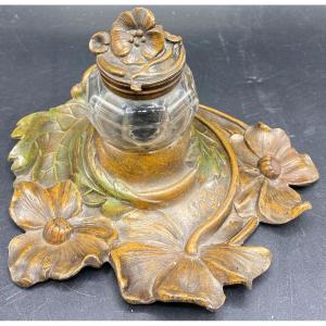 Patinated Regulate Inkwell By N. Vidal Around 1900
