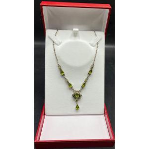 Necklace In Sterling Silver And European Peridots Circa 1930