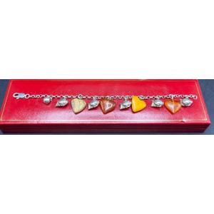 Sterling Silver Bracelet Hard Stone And Resin From The 1970s European